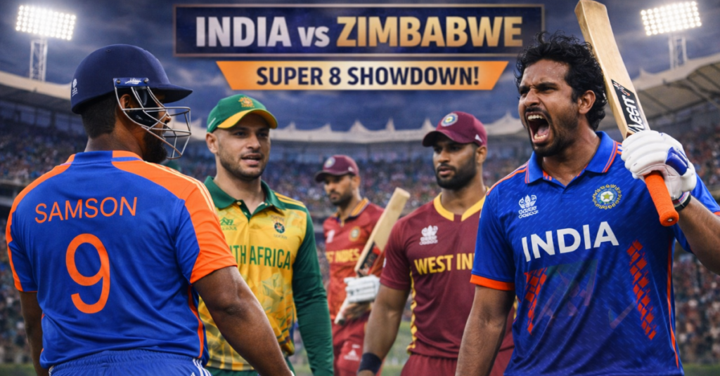 India vs Zimbabwe Super 8 match featuring Sanju Samson, Tilak Varma and Aiden Markram at T20 World Cup 2026