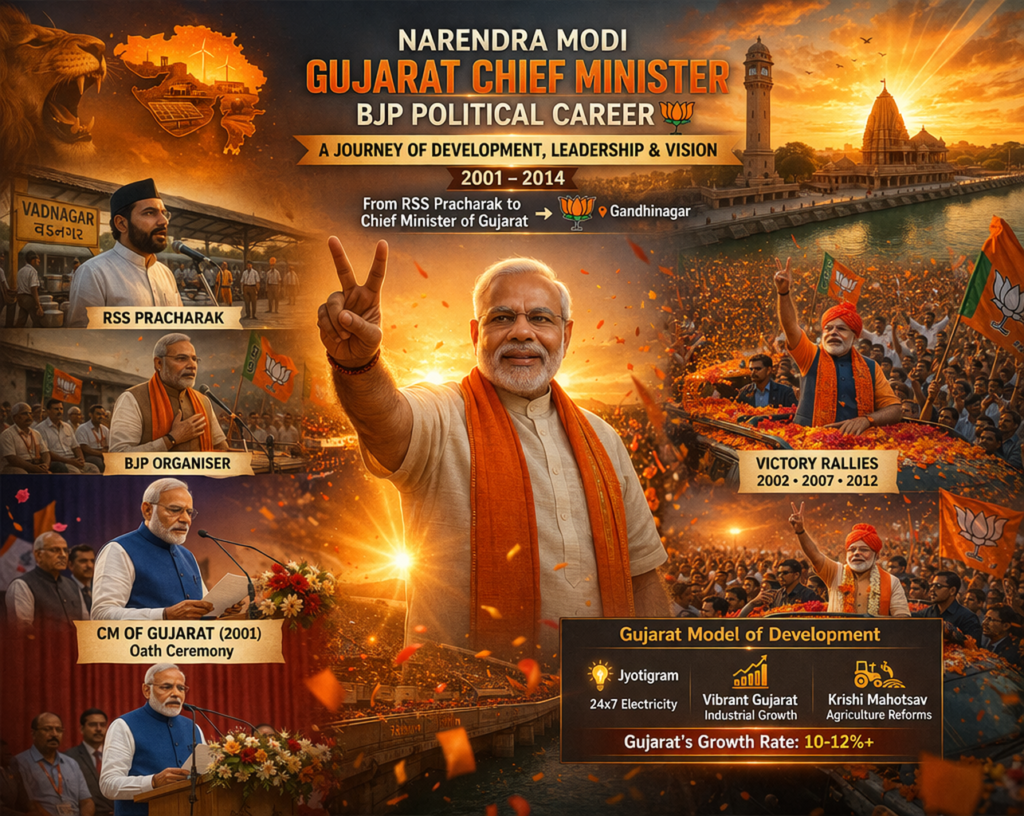 Narendra Modi Gujarat Chief Minister BJP political career development rallies Gujarat Model
