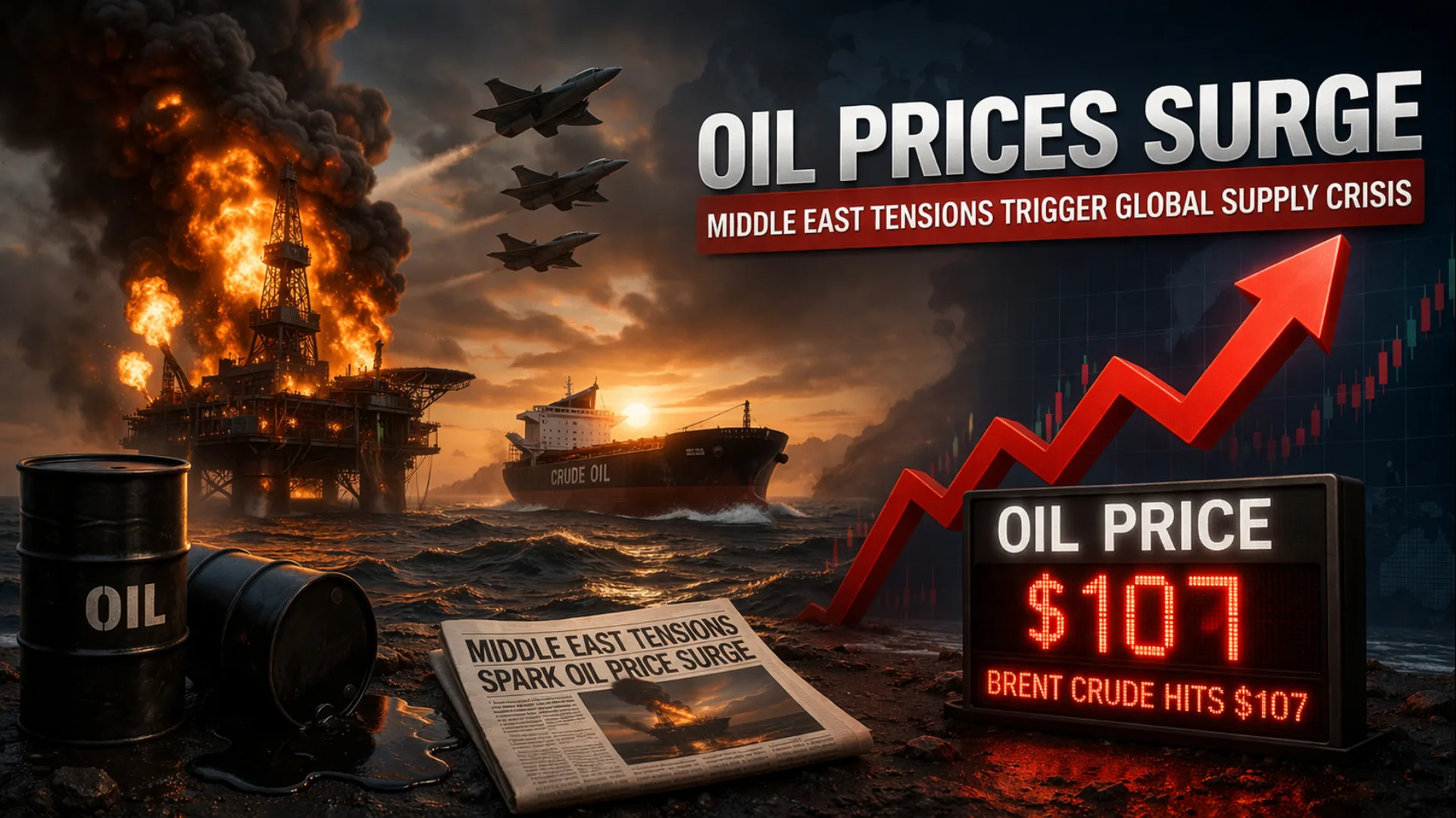 Oil prices surge worldwide as Middle East crisis triggers global oil supply disruption and rising fuel prices