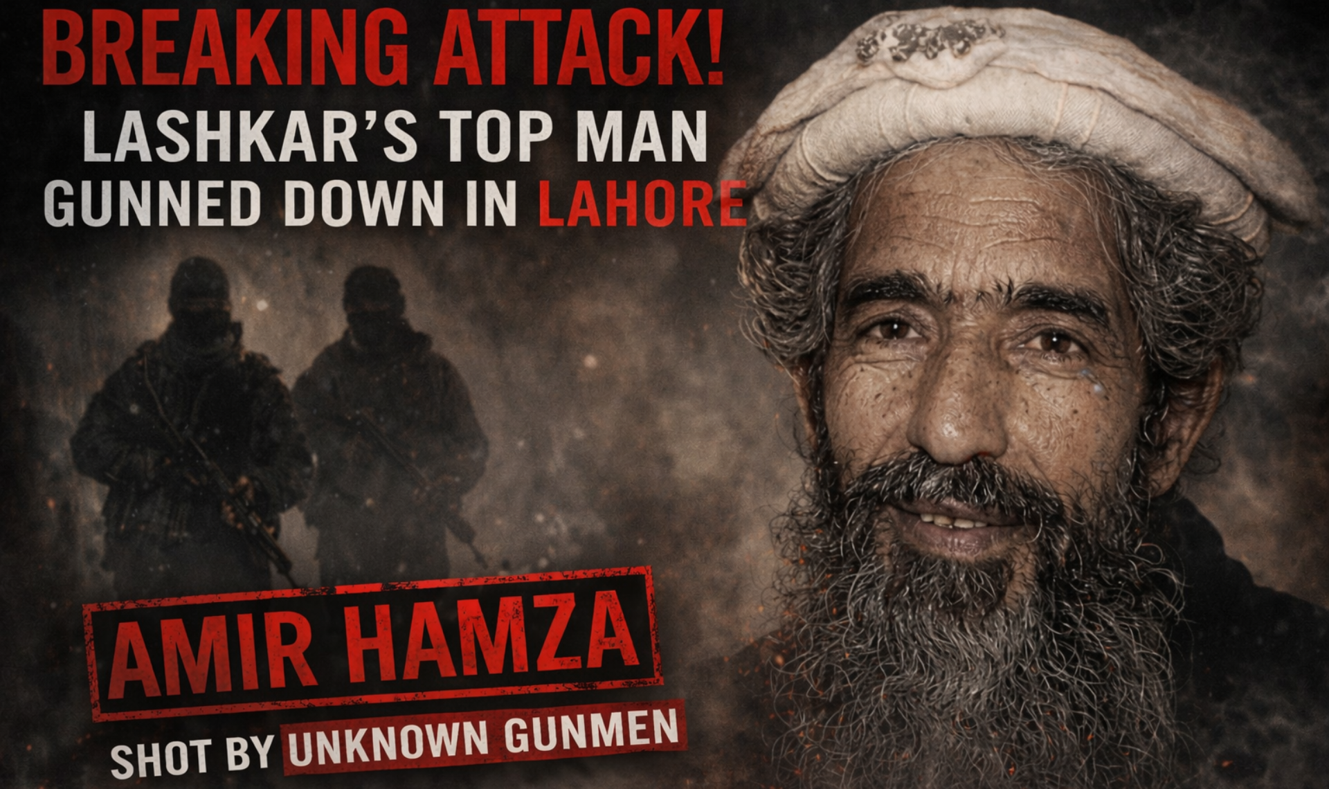 Amir Hamza Shot in Pakistan Lahore breaking news poster with unknown gunmen