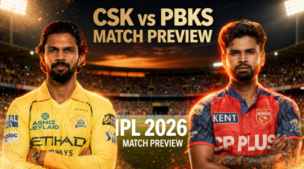 CSK vs PBKS IPL 2026 Today Match preview featuring Chennai Super Kings vs Punjab Kings players at Chepauk stadium under floodlights