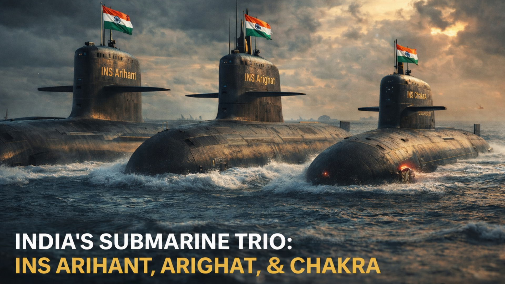India nuclear submarine Arihant Arighat Chakra India nuclear submarine trio INS Arihant INS Arighat INS Chakra breaking news image showing Indian Navy submarines at sea