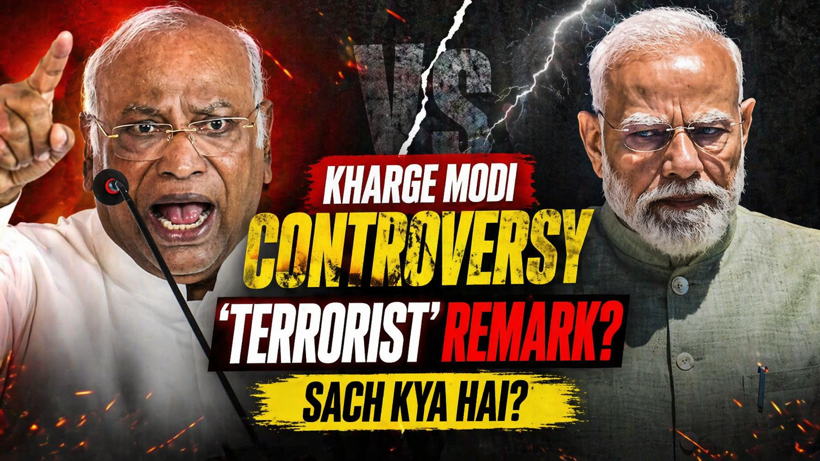 Kharge Modi controversy terrorist remark thumbnail, Kharge vs Modi political news India